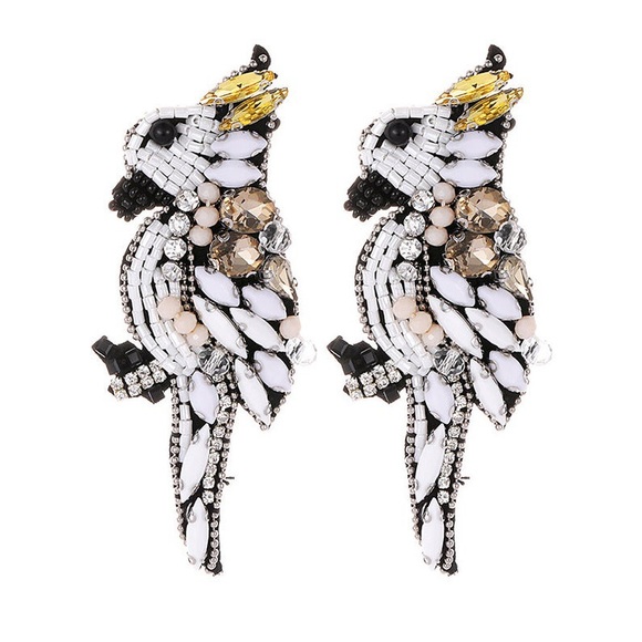 Rhinestone Crystallized Parrot Bird Drop Earrings NWOT - Picture 3 of 4